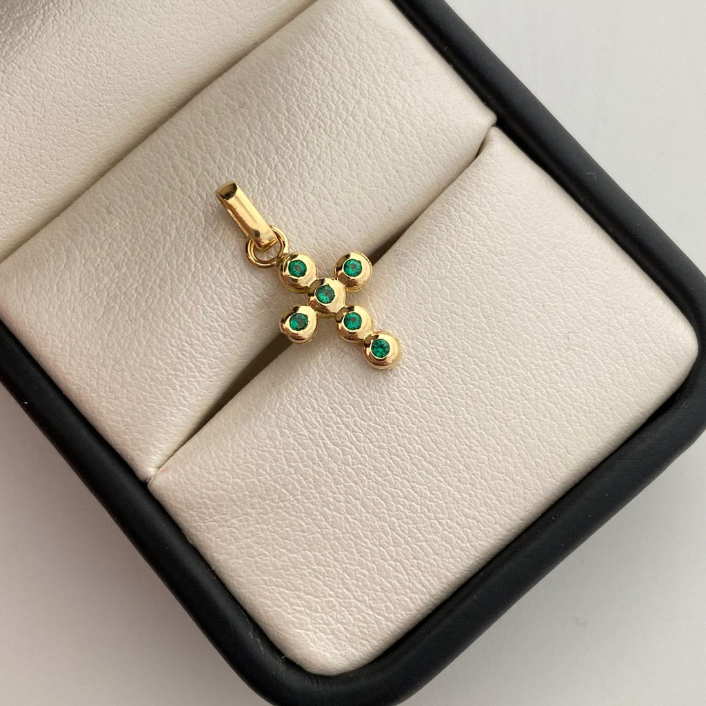 Dije cruz con circones verdes  Oro amarillo 18k 1,1 Gr / 1,4 mm / 2,5 Cm