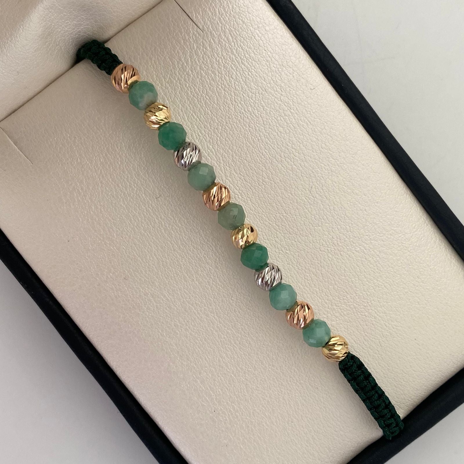Pulsera tejida Bolas Diamantadas 5mm + morrallas Tres oros 18k 1,15 Gr