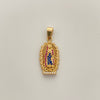 Dije virgen de guadalupe con circones fucsias y azules  Oro amarillo 18k 3,05 Gr / 12,72 mm / 2,9 Cm