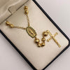 Rosario bola diamantada 6 y 8 virgen circones verdes  Oro amarillo y Oro blanco 18k 21,08 Gr / 60 Cm