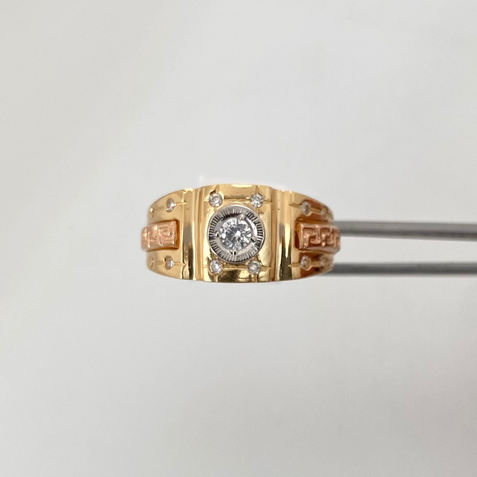 Anillo circon central lateral tallado Oro amarillo y Oro rosa 18k / Talla 10 3/4 / 5,7 Gr