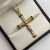 Dije cruz cristo circones blancos y verdes Oro amarillo y Oro blanco 18k 7,5 Gr / 25,55 mm / 5,5 Cm