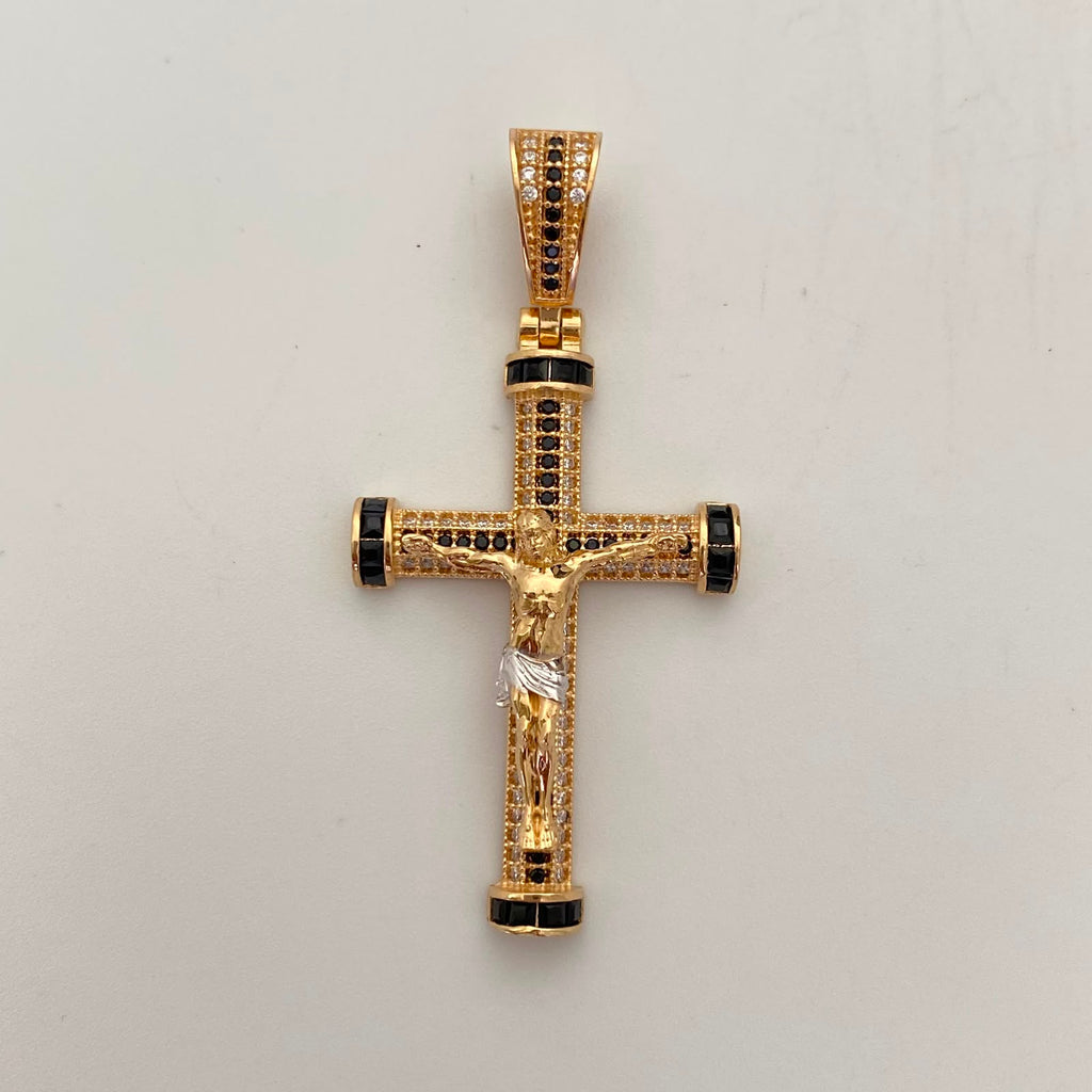 Dije Cruz Casting Negro Oro amarillo 18k 7,8 Gr / 25,5 mm / 5,1 Cm