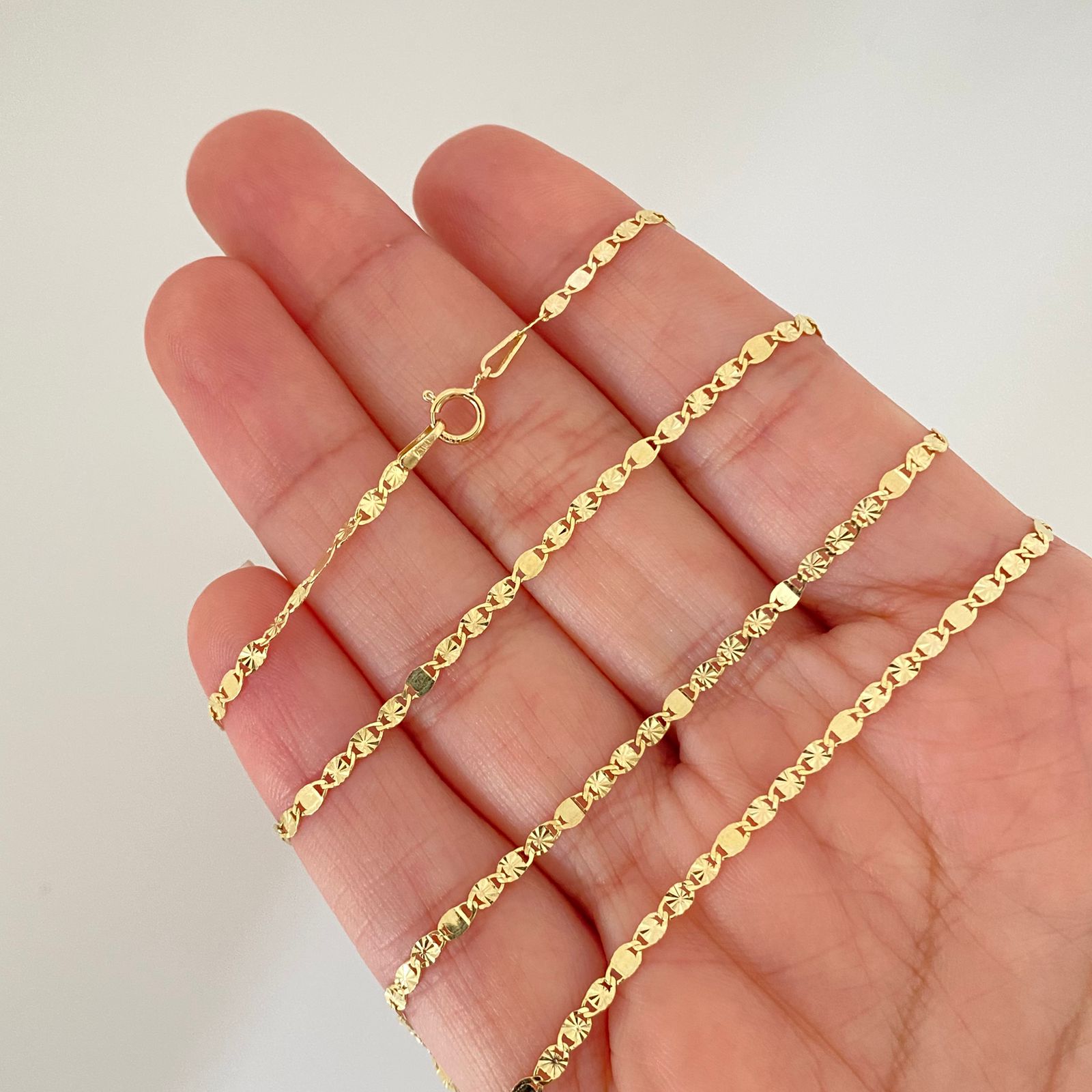 Cadena It tejido flor espejo diamantada y lisa Oro amarillo 18k 3 Gr / 2,5 mm / 60 Cm