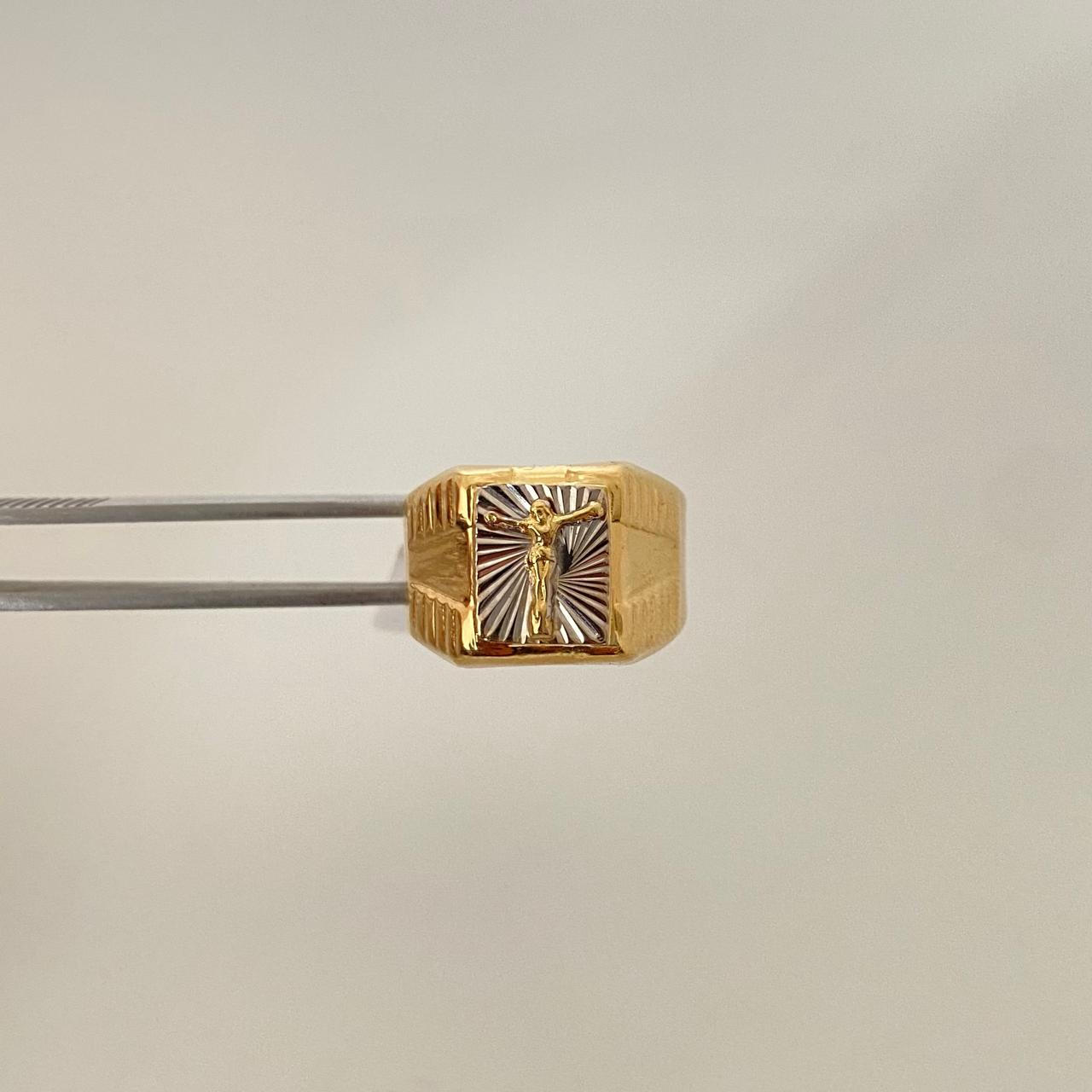 Anillo cristo Oro amarillo y Oro blanco 18k / Talla 10 1/2 / 4,35 Gr