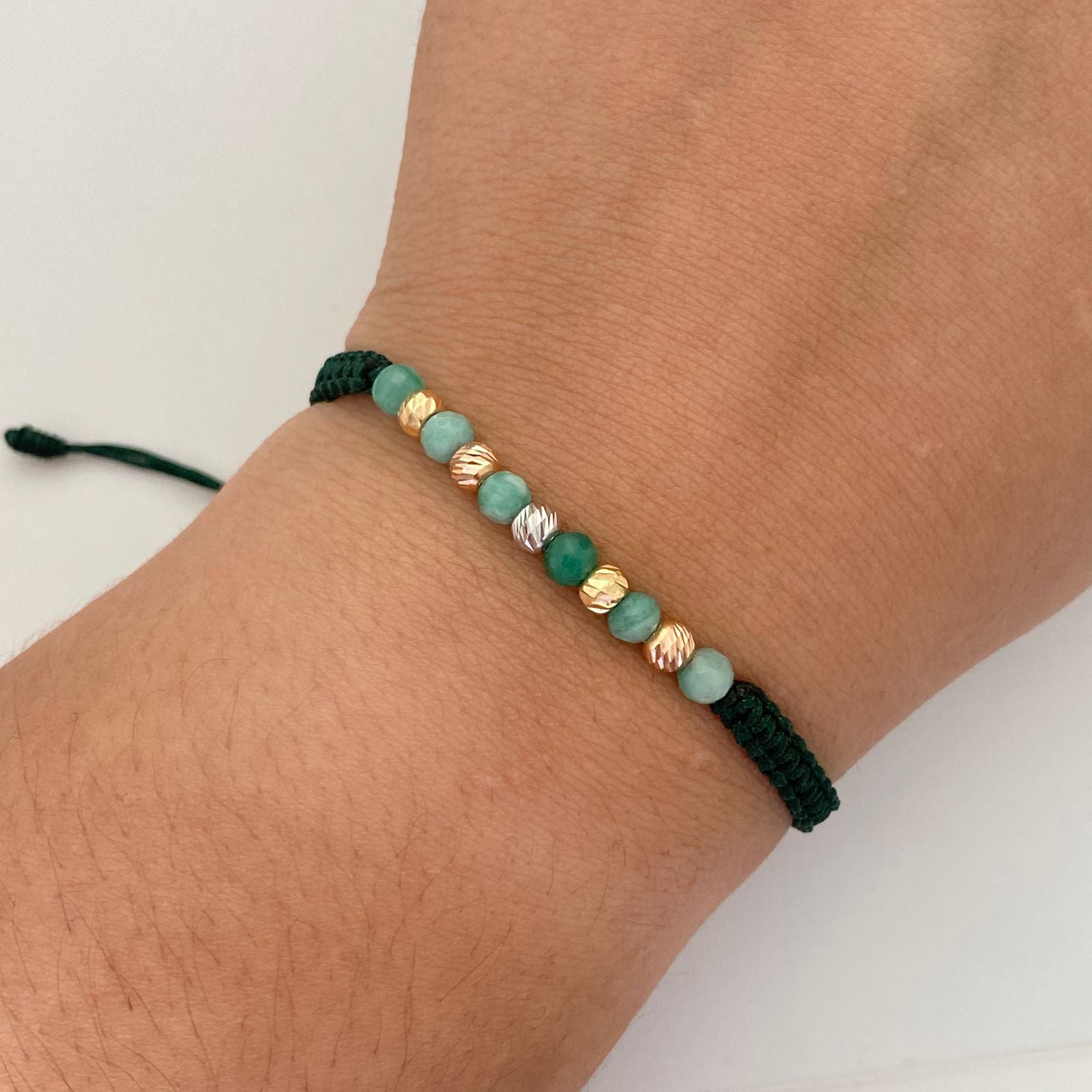 Pulsera tejida Bolas Diamantadas 4mm + Morrallas Tres oros 18k 0,5 Gr