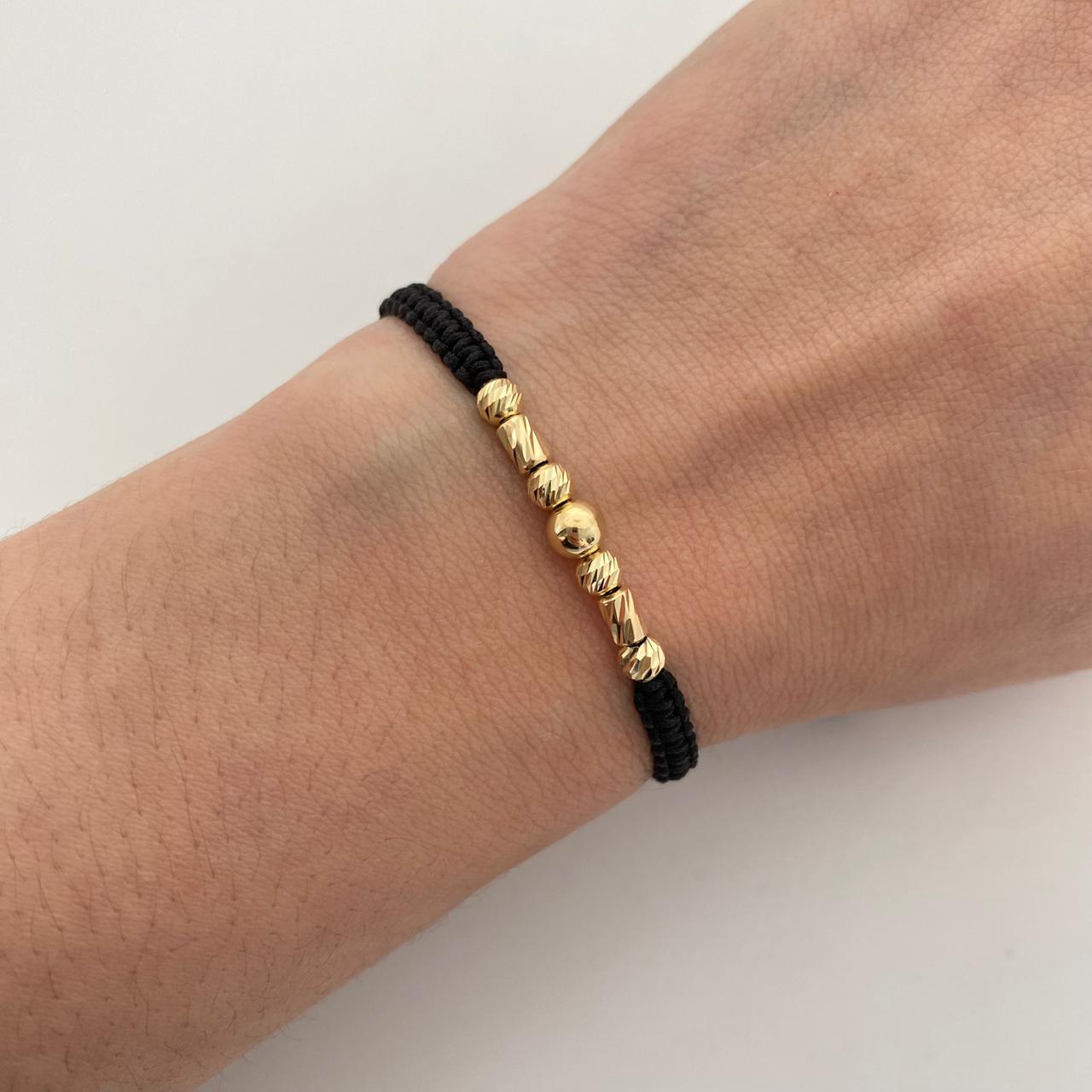 Pulsera tejida con cilindros y balines diamantados y lisos 5mm y 4mm  Oro amarillo 18k 0,75 Gr