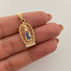 Dije virgen de guadalupe con circones fucsias y azules  Oro amarillo 18k 3,05 Gr / 12,72 mm / 2,9 Cm