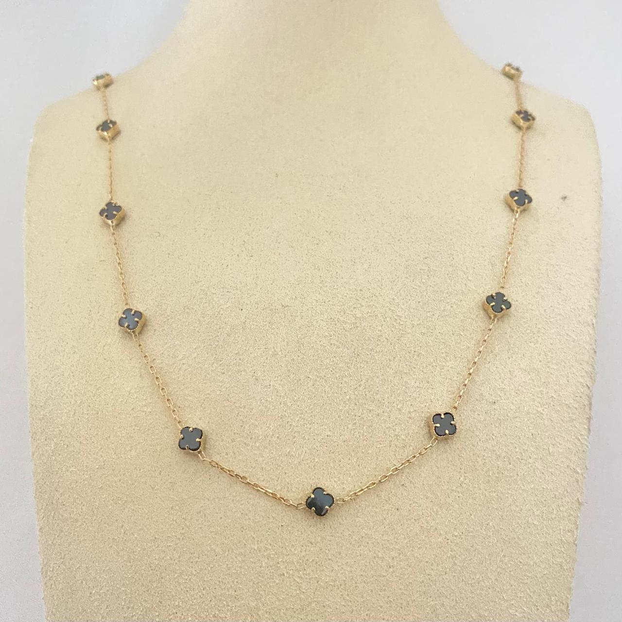 Cadena It trebol mini fondo negro Oro amarillo 18k +4 / 5,05 Gr / 4,6 mm / 45 Cm