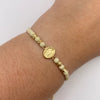 Pulsera tejida Herraje virgen milagrosa + bolas diamantadas4mm Oro amarillo 18k 0,7 Gr
