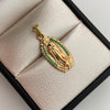 Dije Virgen de Guadalupe Silueta casting Verde Oro amarillo 18k 2,35 Gr / 11,2 mm / 2,6 Cm