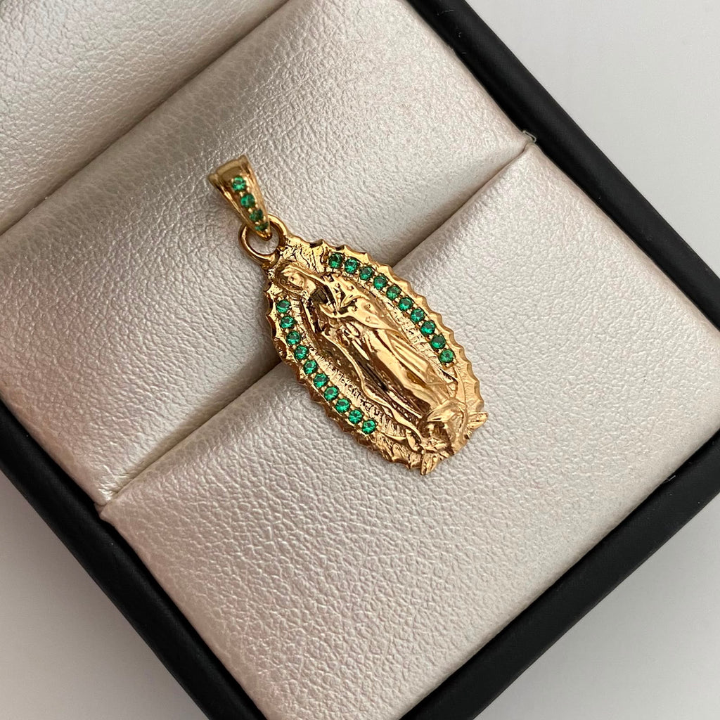 Dije Virgen de Guadalupe Silueta casting Verde Oro amarillo 18k 2,35 Gr / 11,2 mm / 2,6 Cm