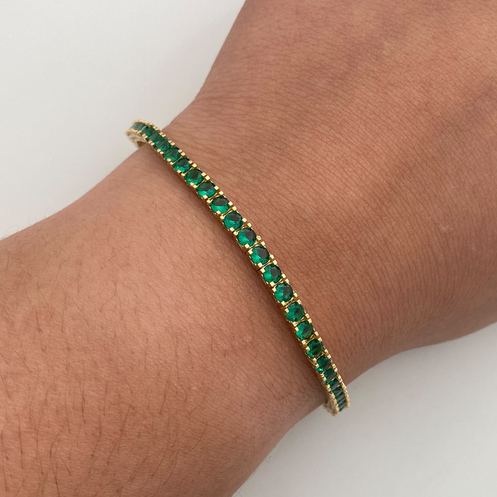 Pulso It Tennis Circon Verde Oro amarillo 18k +4 / 10,1 Gr / 3,3 mm / 19,7 Cm