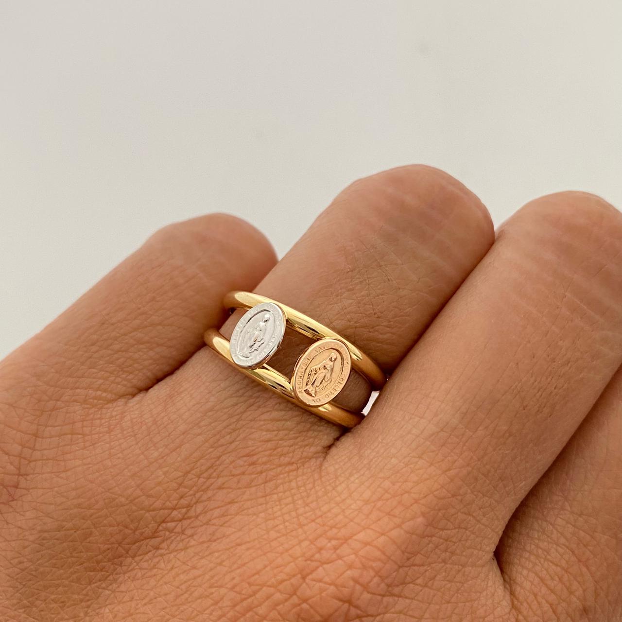 Anillo doble virgen de guadalupe  Tres oros 18k / Talla 7 / 1,7 Gr