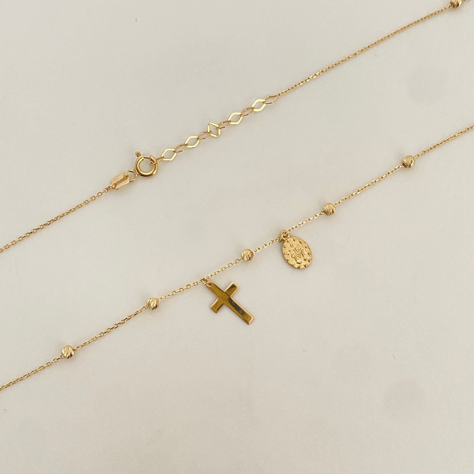 Cadena It balines diamantados cruz y virgen milagrosa Oro amarillo 18k +4 / 2,55 Gr / 2,5 mm / 45 Cm