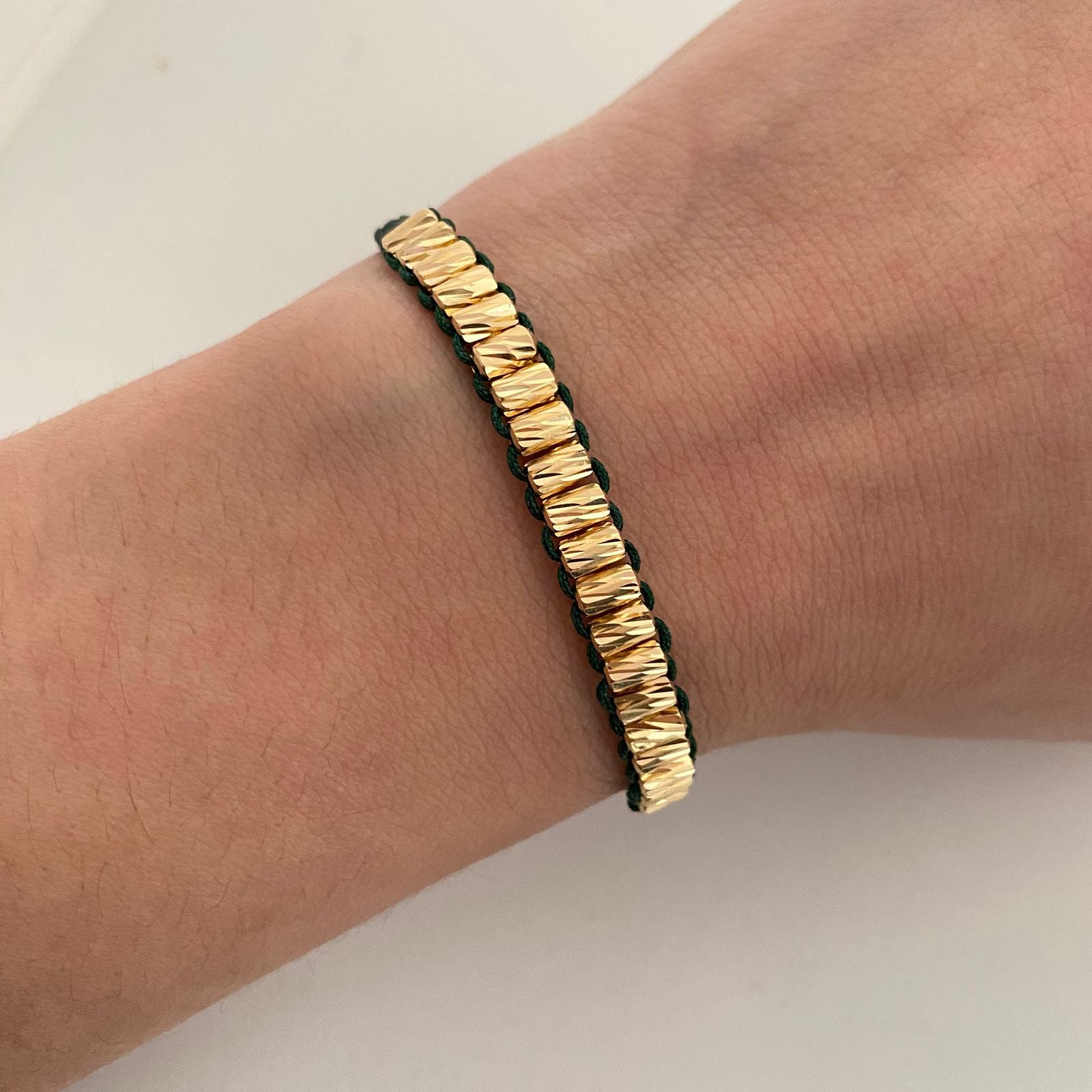 Pulsera tejida con cilindros diamantados  Oro amarillo 18k 2 Gr