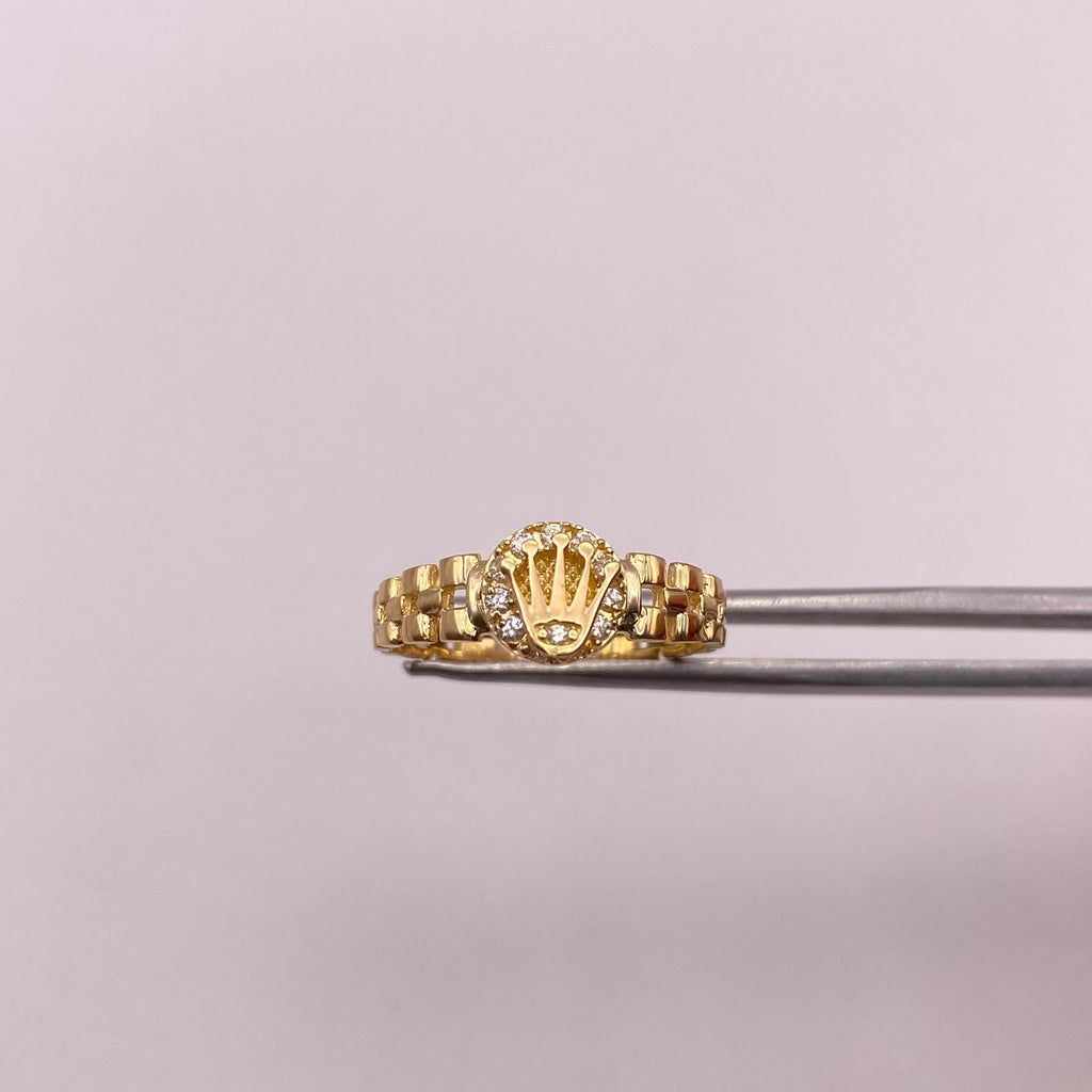 Anillo Corona rx circones blancos Oro amarillo 18k / Talla 6 1/2 / 2,5 Gr / 2,5 mm
