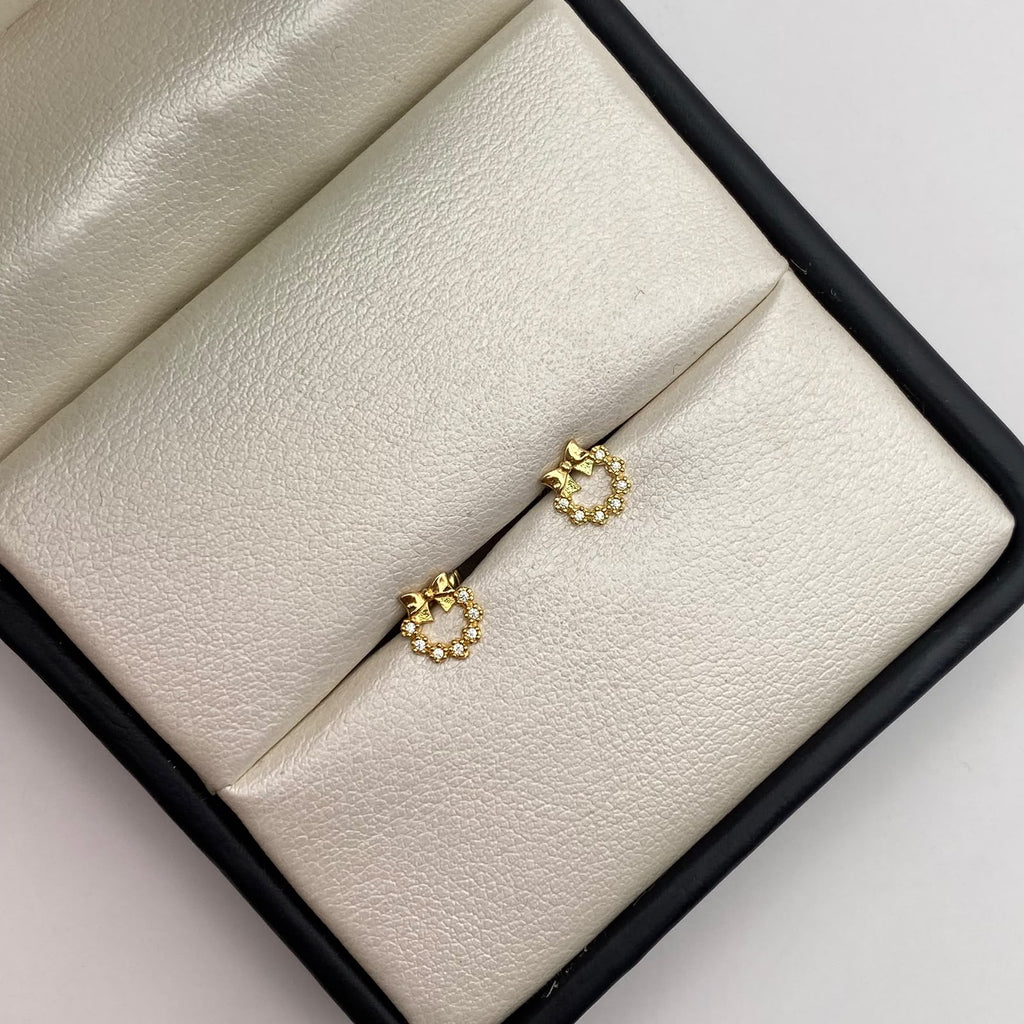 Topos Circulo circones blanco y moño Oro amarillo 18k 0,8 Gr / 6,4 mm