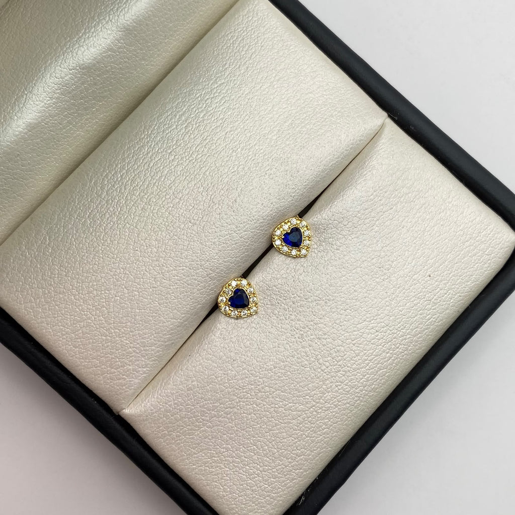 Topos corazón circones blancos y azul rey Oro amarillo 18k 0,9 Gr / 6,23 mm