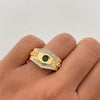 Anillo en puntas con circon verde y blancos  Oro amarillo 18k / Talla 9 1/4 / 7,8 Gr