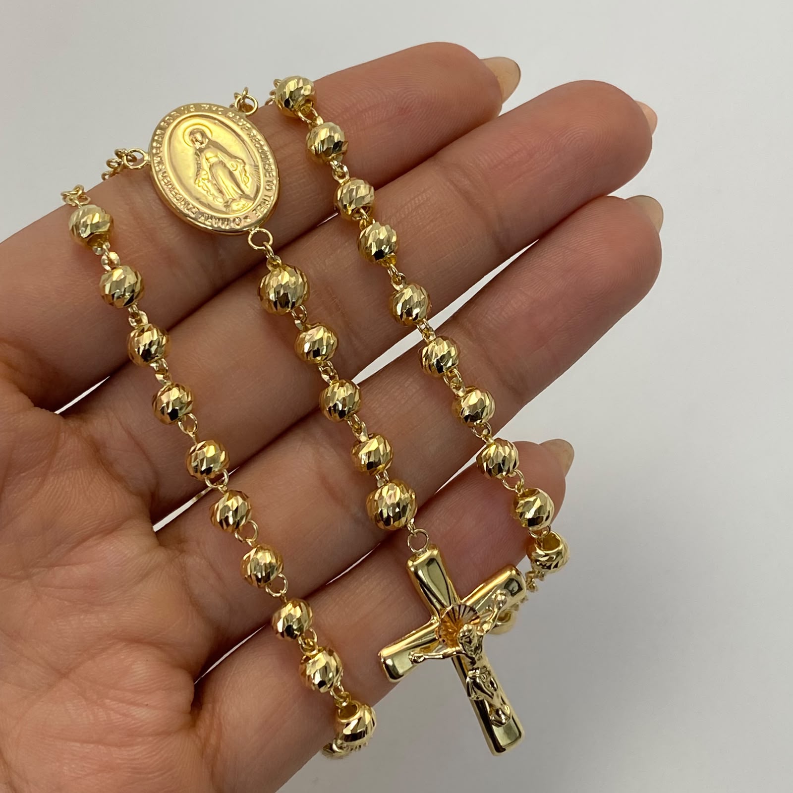 Rosario diamantado cruz cristo lisa  Oro amarillo 15,45 Gr / 5 mm / 60 Cm Broche 0,40