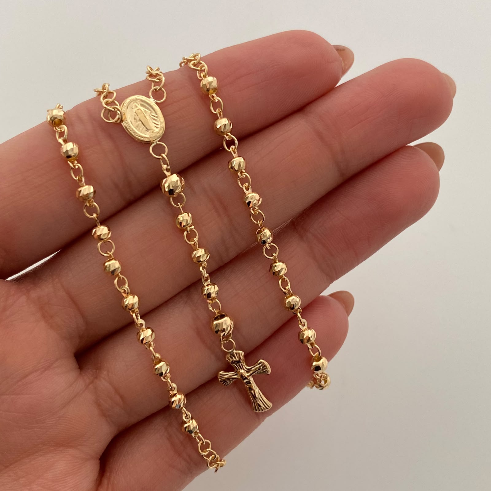 Rosario Virgen Milagrosa Cruz  Oro amarillo 18k 7,25 Gr / 3,2 mm / 50 Cm Broche 0,30