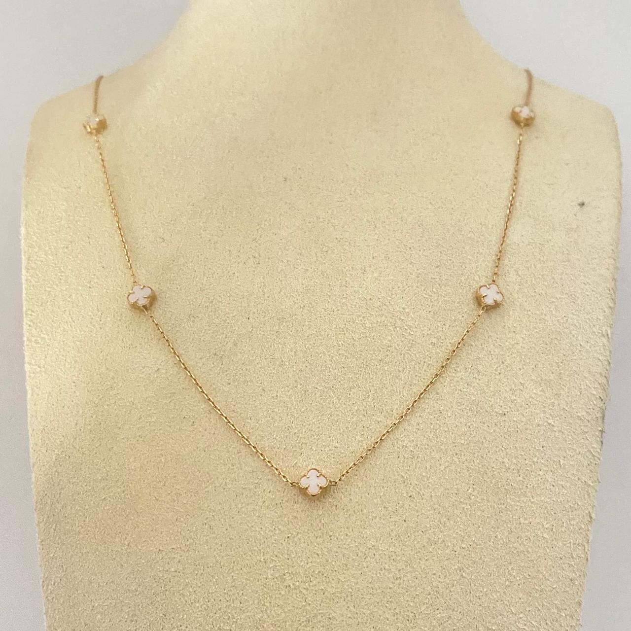 Cadena It trebol mini fondo blanco Oro amarillo 18k +4 / 2,80 Gr / 4,8 mm / 45 Cm