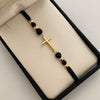 Pulsera tejida Cruz tubular bolas lisas 5mm y 4mm Oro amarillo 18k 1,1 Gr
