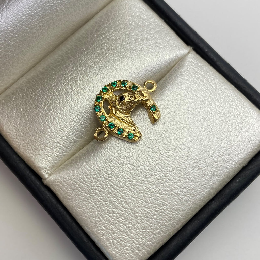 Herraje Caballo herradura circones verdes Oro amarillo 18k 1,85 Gr / 1,7 Cm