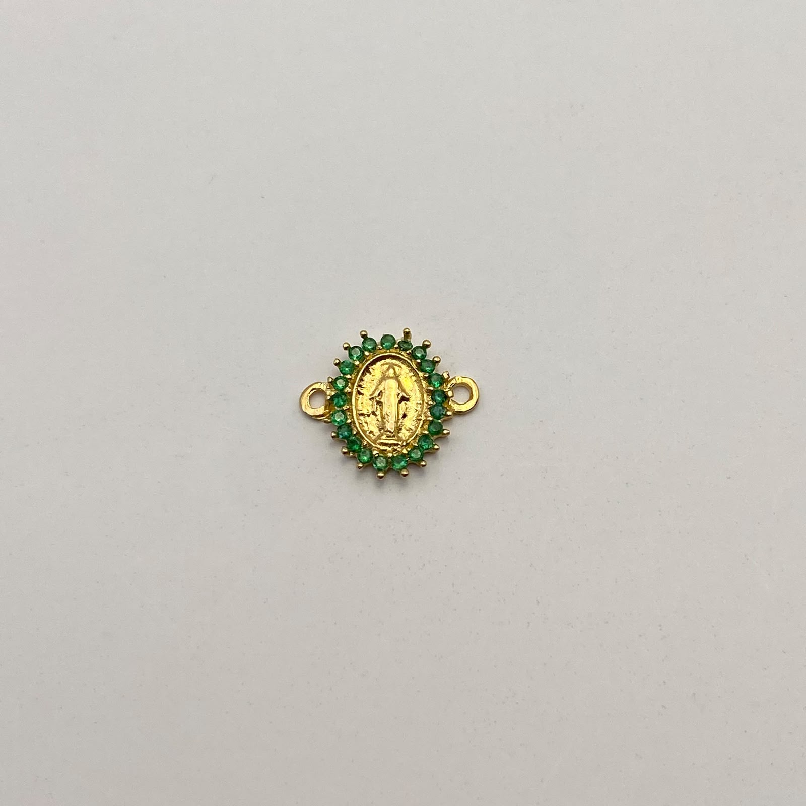 Herraje Virgen Milagrosa Casting Verde Oro amarillo 18k 0,8 Gr / 1,4 Cm