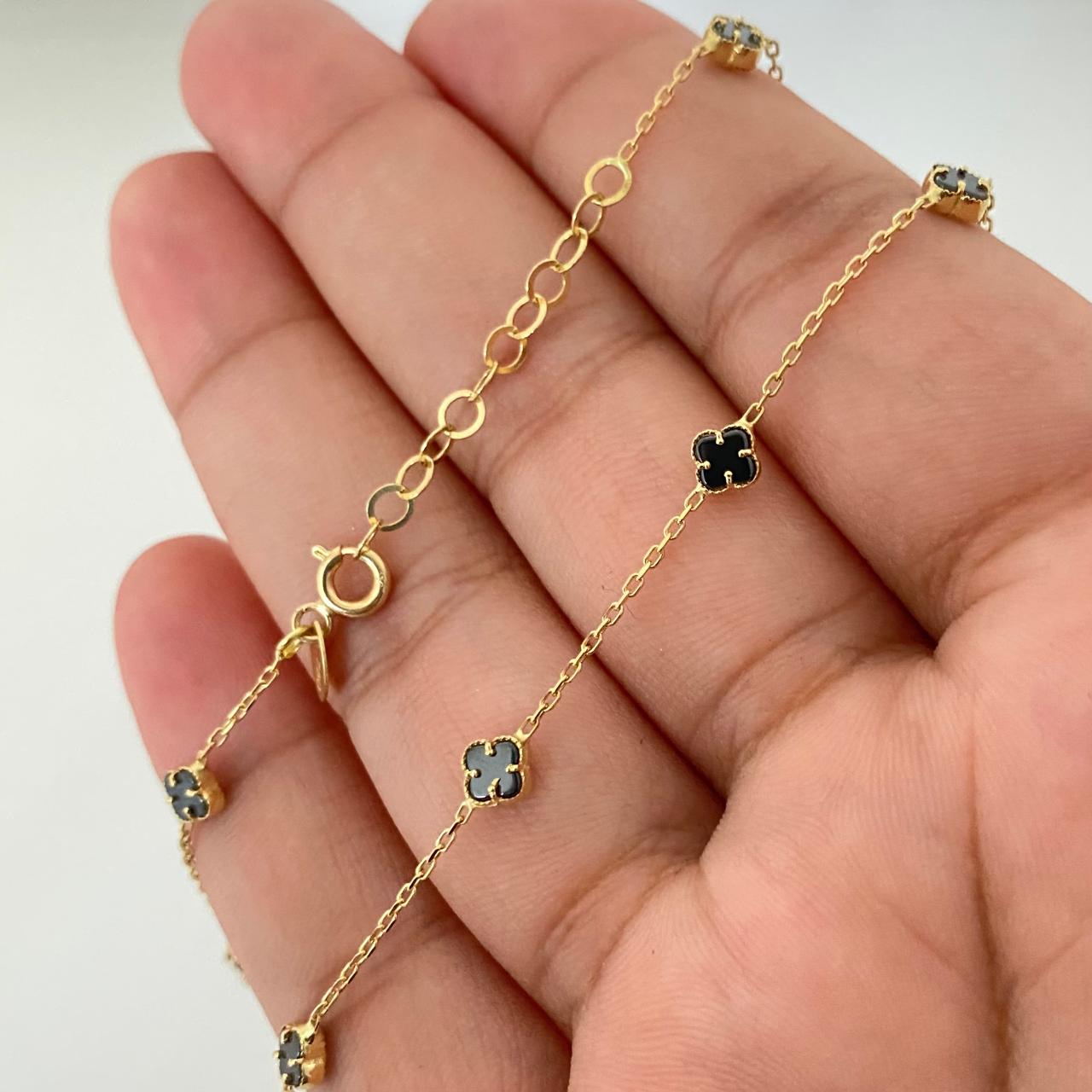 Cadena It trebol fondo negro Oro amarillo 18k +4 / 5,3 Gr / 4,5 mm / 45 Cm