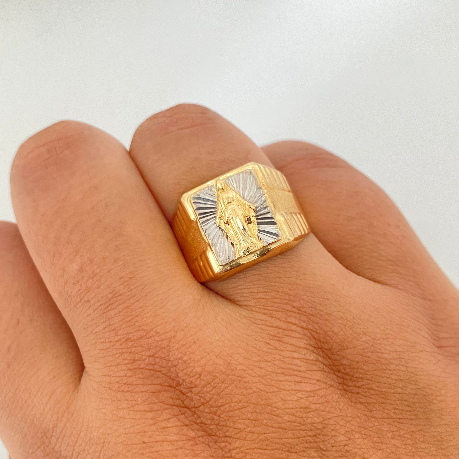 Anillo virgen milagrosa Oro amarillo y Oro blanco 18k / Talla 10 1/4 / 4,10 Gr