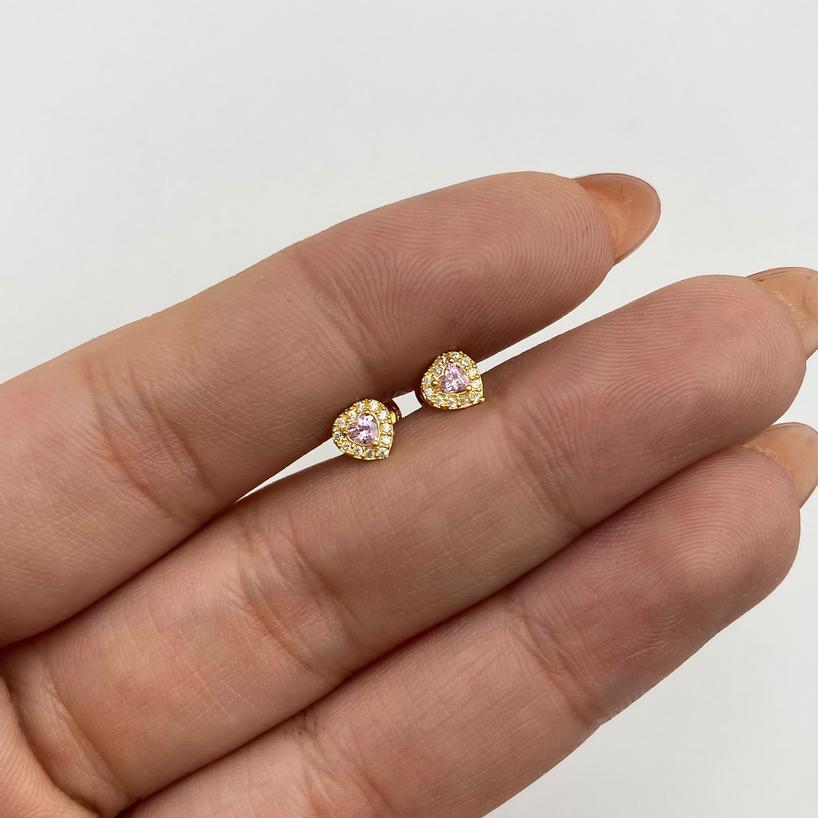 Topos corazón circón rosado y blancos Oro amarillo 18k 0,7 Gr / 5,2 mm