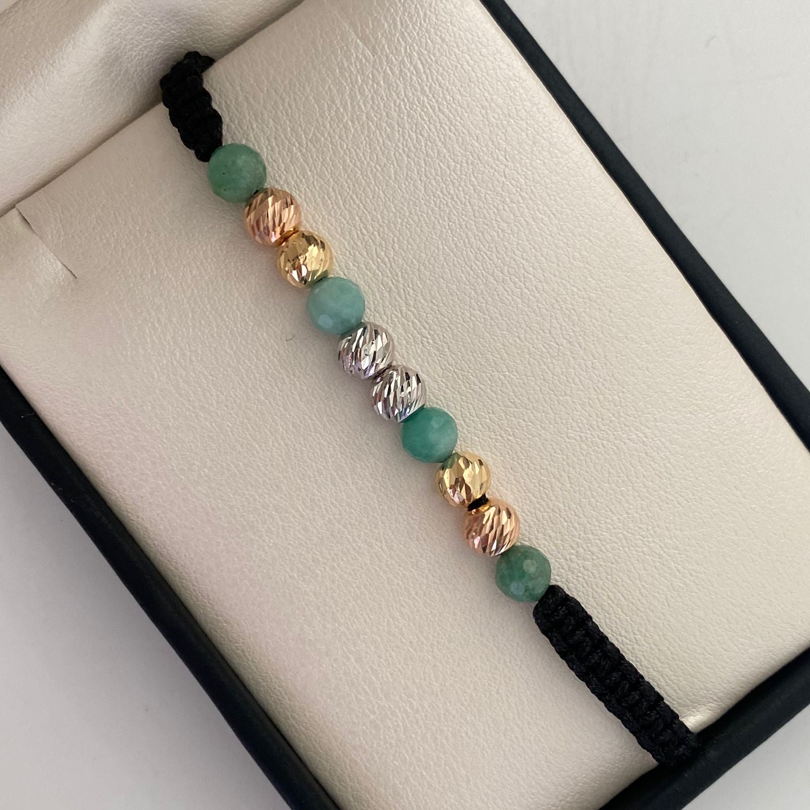 Pulsera tejida Bolas diamantadas 6mm+ morrallas Tres oros 18k 1,15 Gr