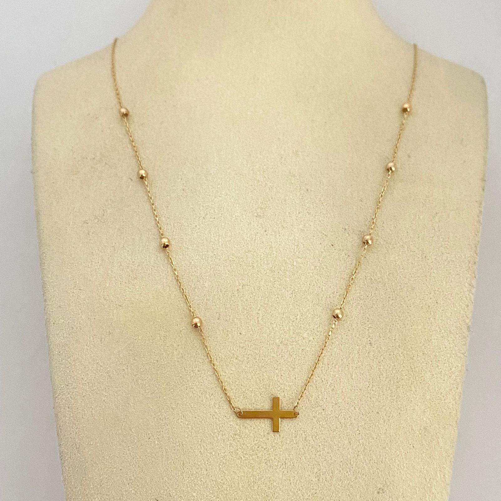 Cadena It balines lisos cruz y virgen milagrosa Oro amarillo 18k +4 / 1,8 Gr / 2,5 mm / 45 Cm