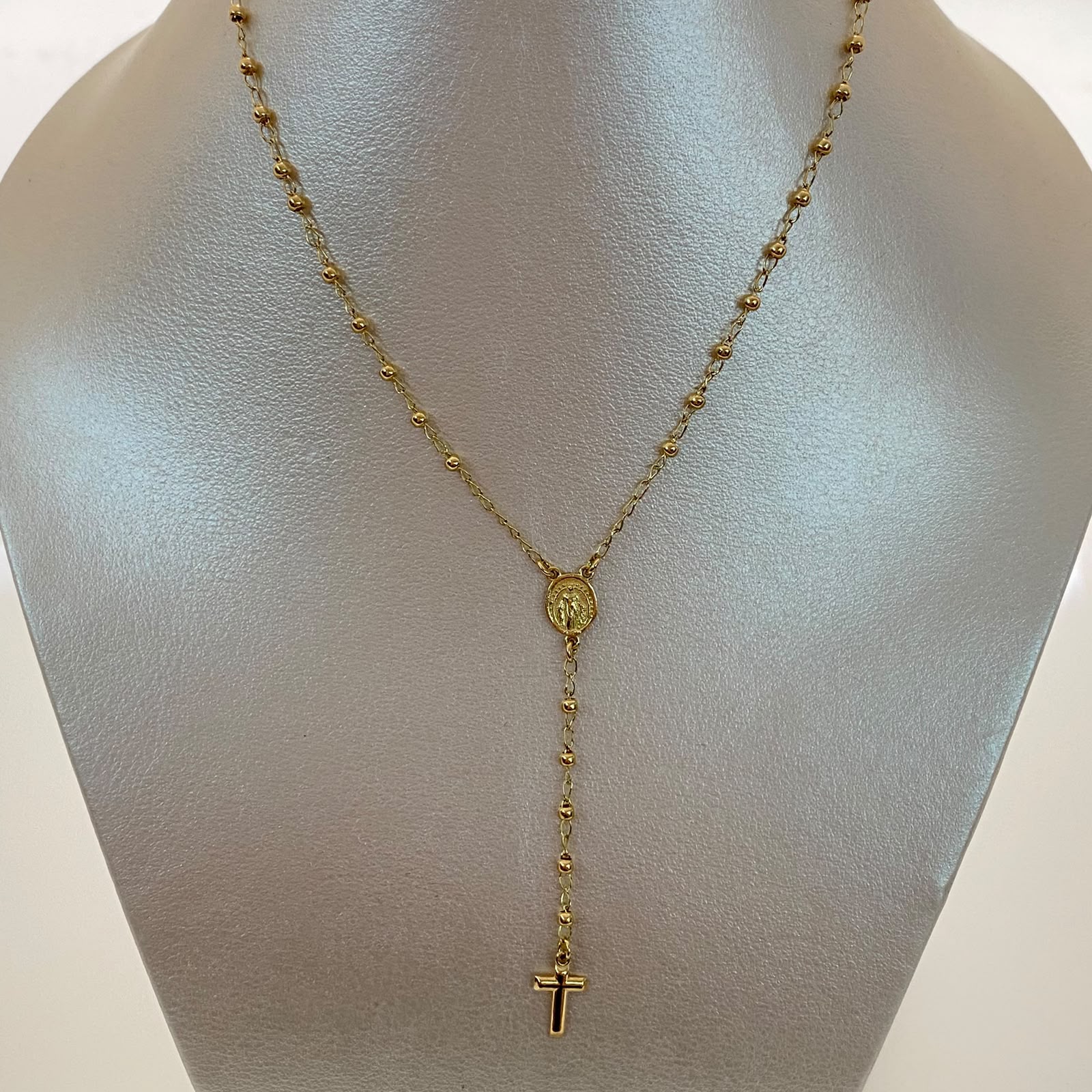 Rosario Bola lisa Virgen Milagrosa Oro amarillo 18k 4,15 Gr / 2 mm / 50 Cm Broche 0,30