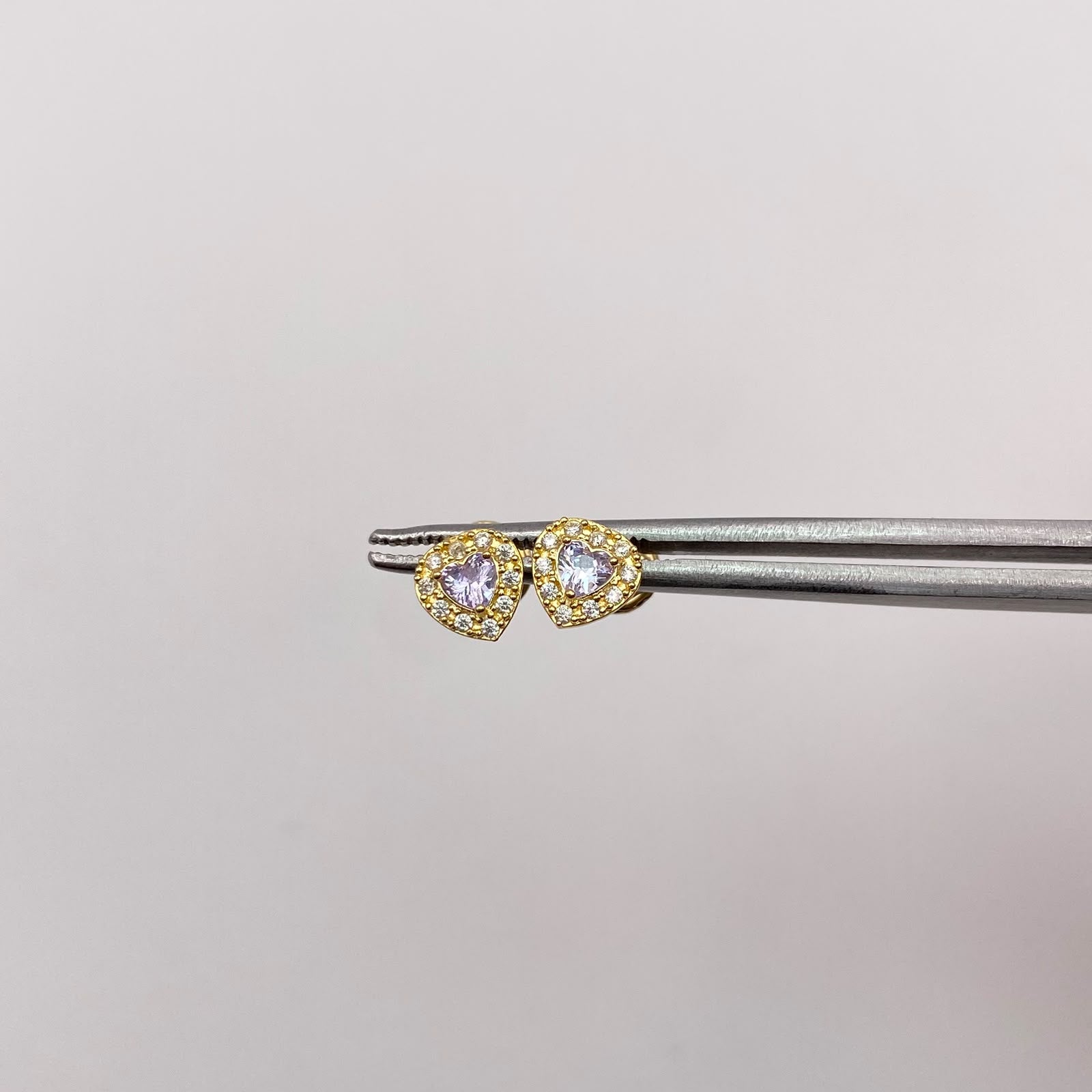 Topos corazón circones blancos y lila Oro amarillo 18k 0,9 Gr / 6,23 mm