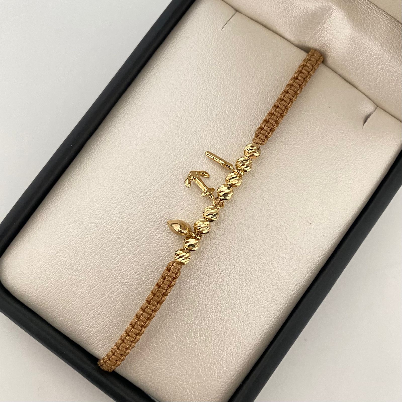 Pulsera tejida tres gracias y balines diamantados #4 Oro amarillo 18k 1,55 Gr
