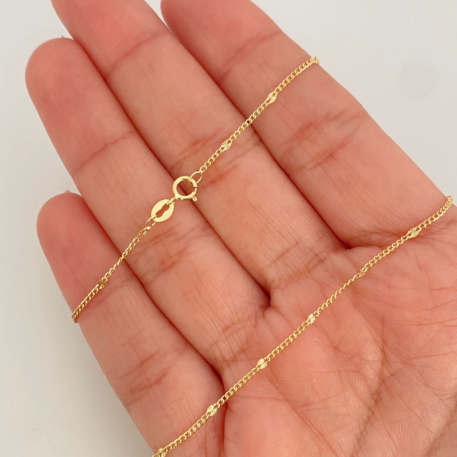 Cadena It mini cubana flor espejo Oro amarillo 18k 1,60 Gr / 1,4 mm / 45 Cm