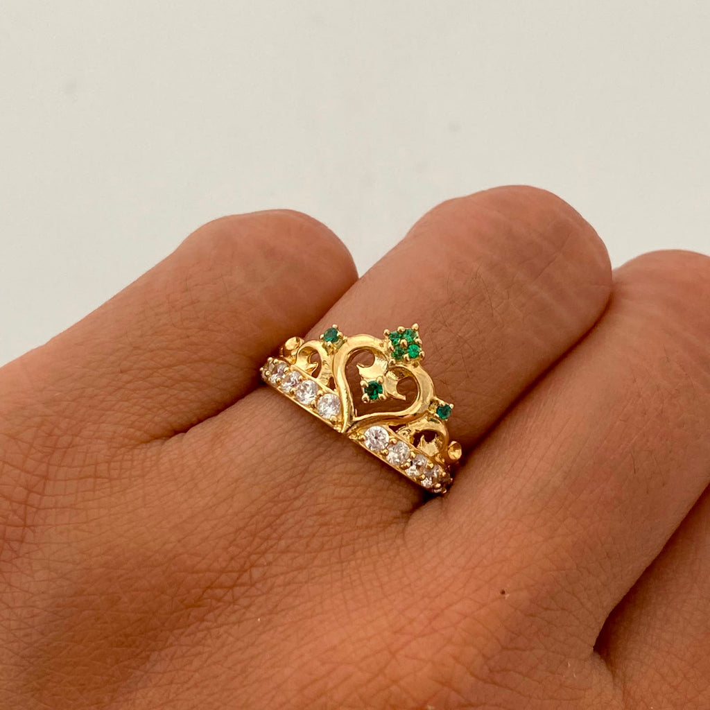 Anillo 15 Corona Casting Verde Oro amarillo 18k / Talla 5 3/4 / 2,9 Gr