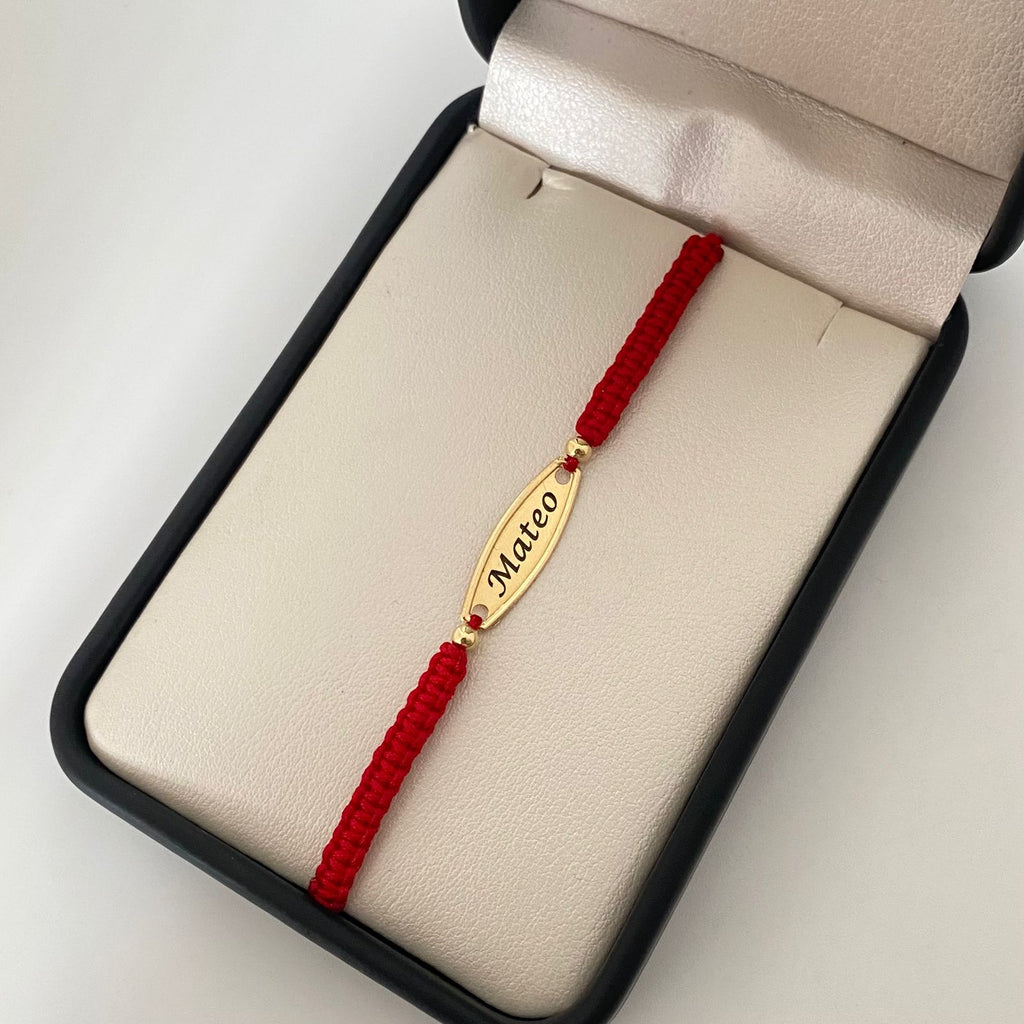Pulsera tejida herraje placa nombre Mateo Oro amarillo 18k 0,45 Gr