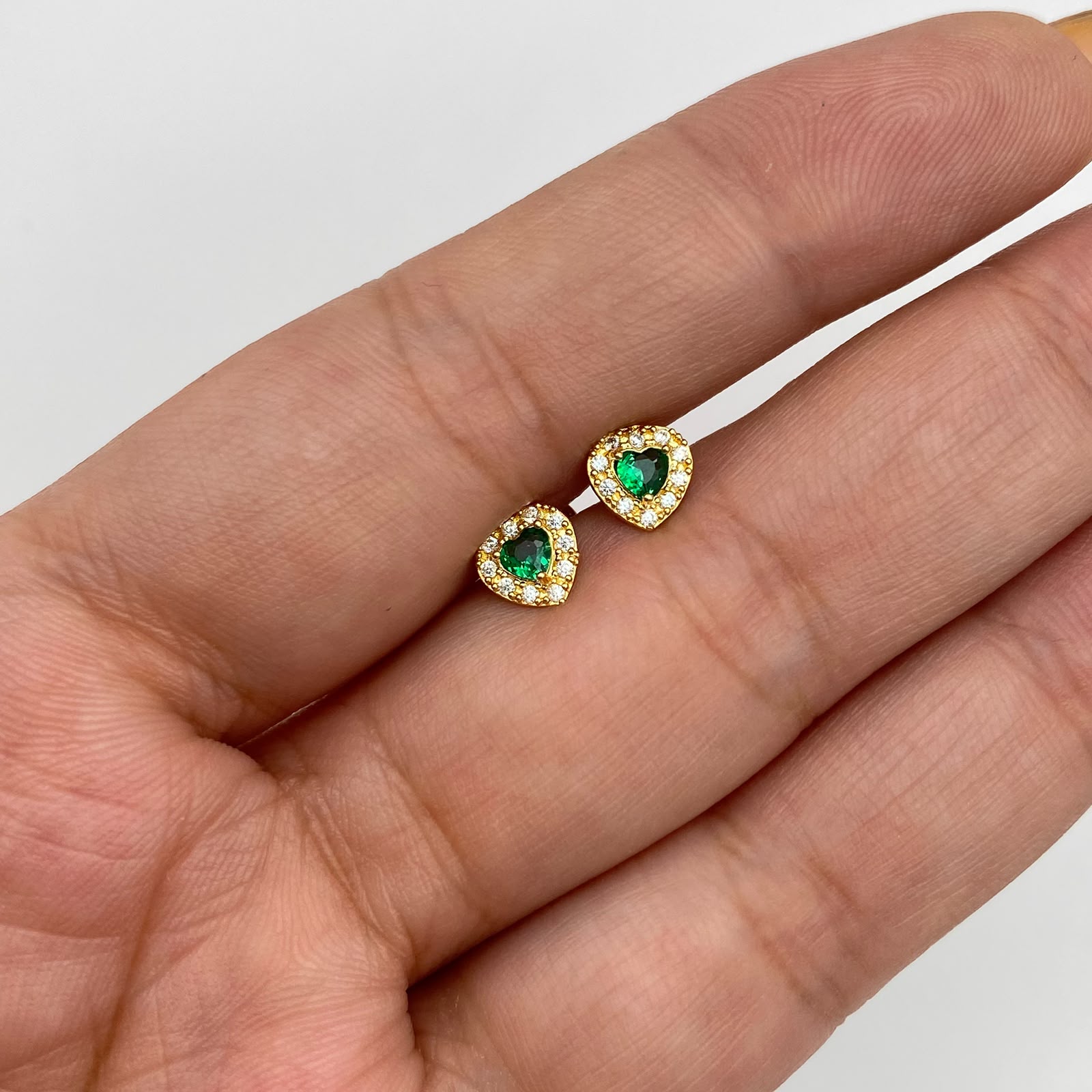 Topos corazón circones blancos y verde Oro amarillo 18k 0,9 Gr / 6,23 mm