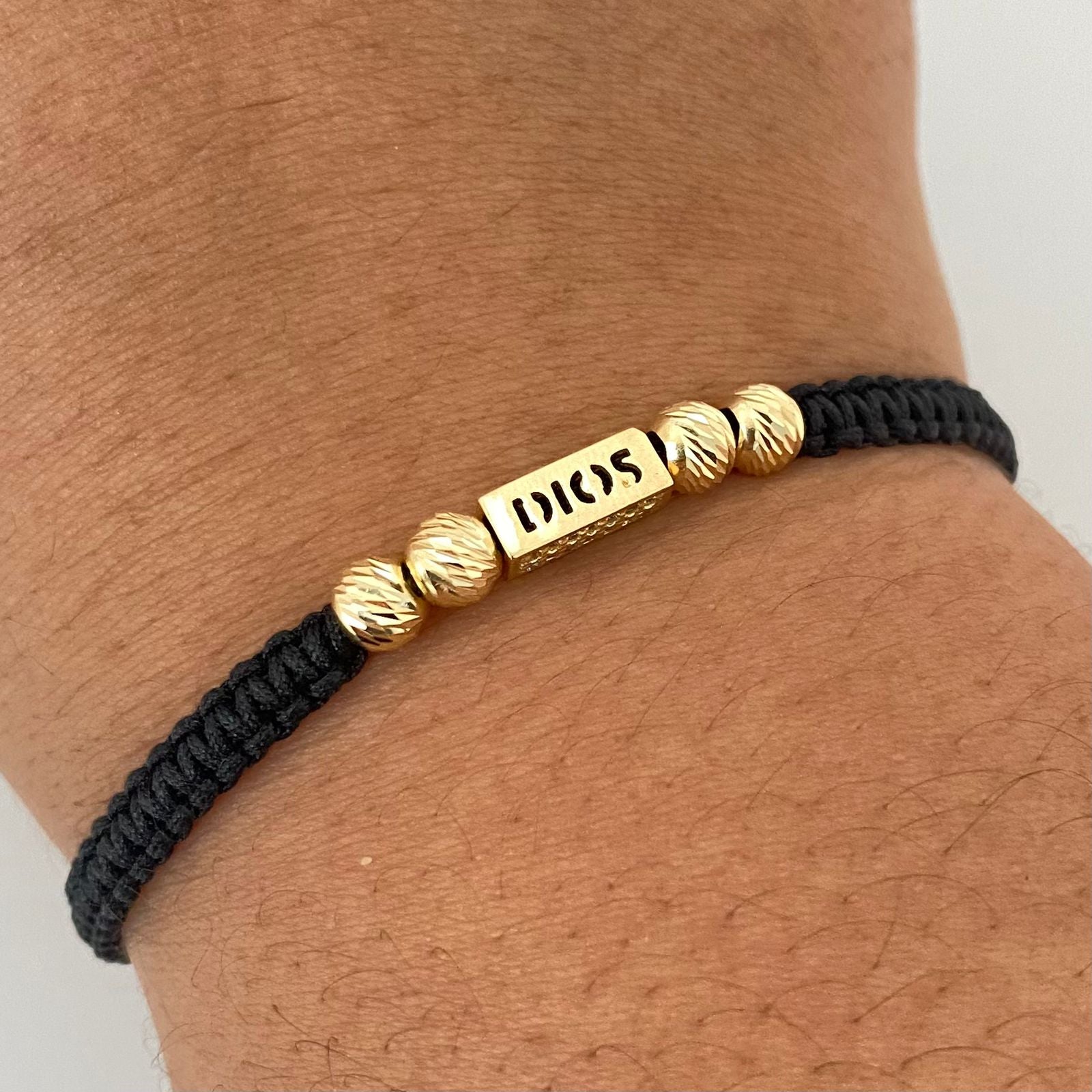 Pulsera tejida herraje Dios casting balines diamantados #5 Oro amarillo 18k 1,60 Gr