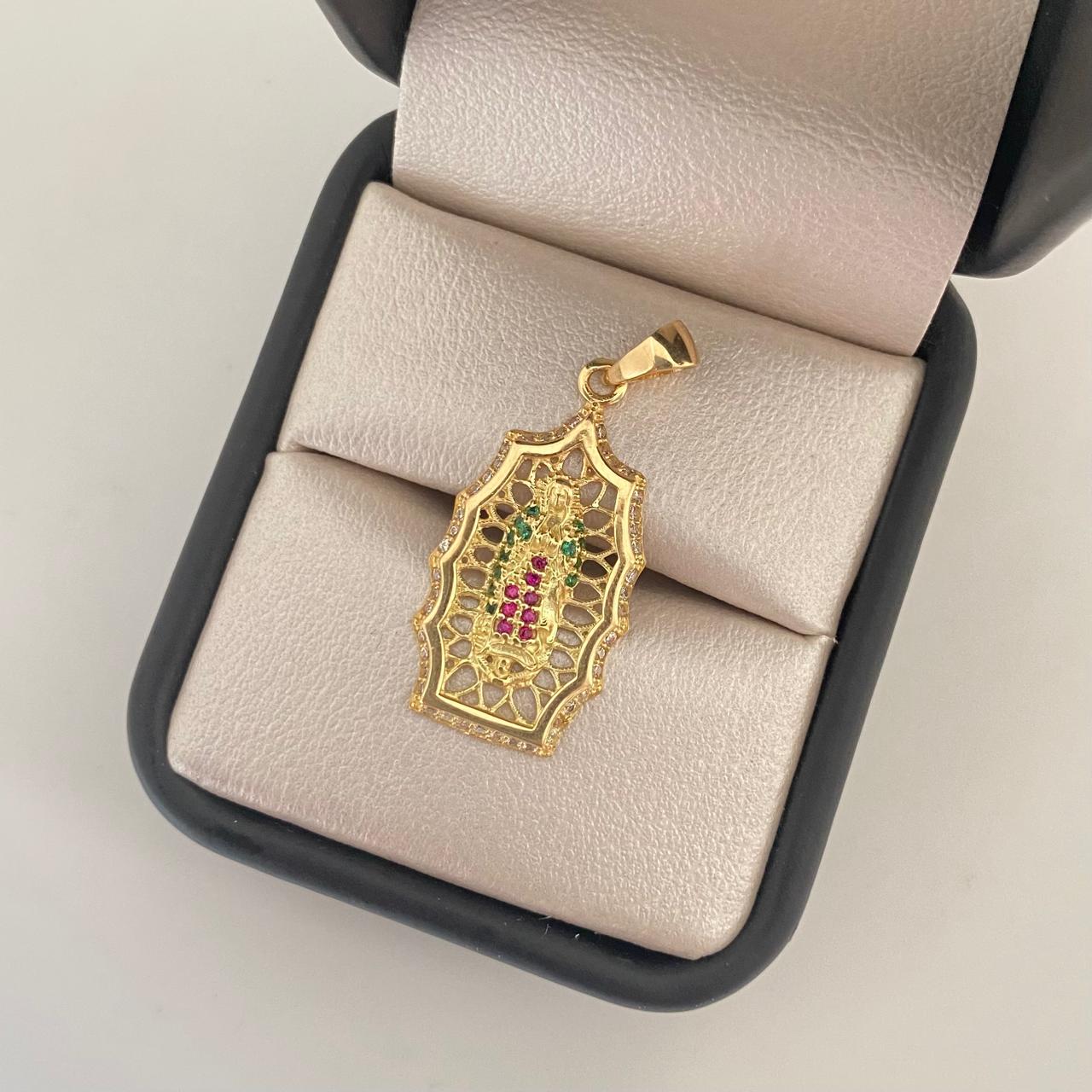 Dije guadalupe colores borde casting Oro amarillo 18k 3,10 Gr / 3,5 Cm  Oro amarillo 18k 3,20 Gr / 3,5 Cm