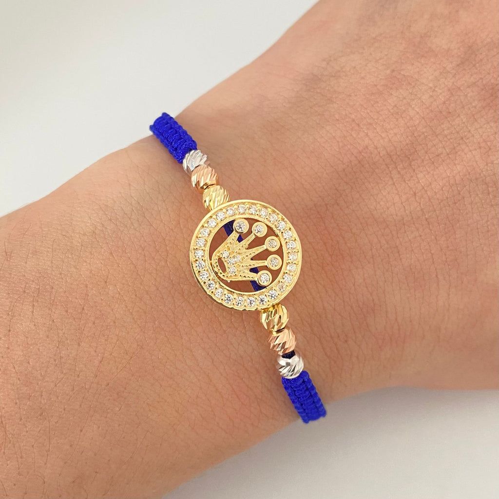 Pulsera tejida silueta corona casting bolas diamantadas #4 Tres oros 18k 3,55 Gr