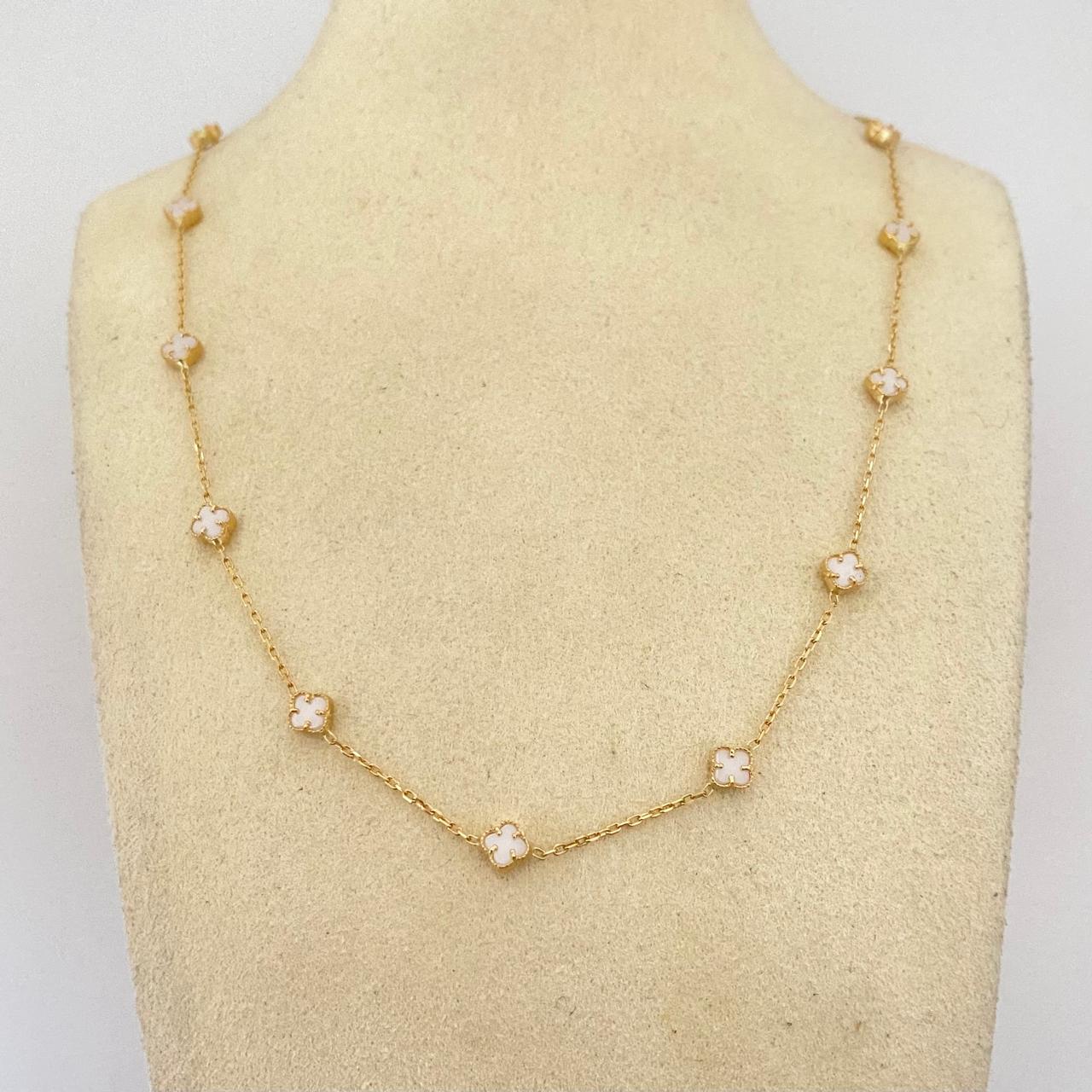 Cadena It trebol fondo blanco Oro amarillo 18k +4 / 5,15 Gr / 4,5 mm / 45 Cm