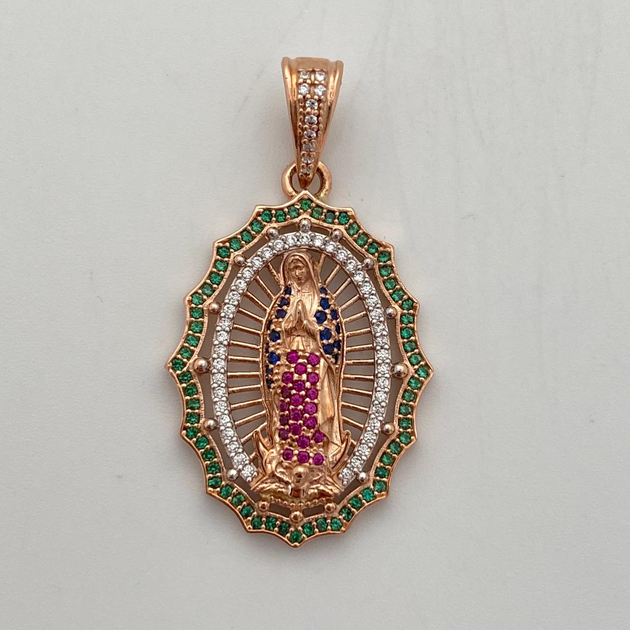 Dije virgen de guadalupe con circones multicolor  Oro rosa 18k 6,7 Gr / 22,8 mm / 4,1 Cm