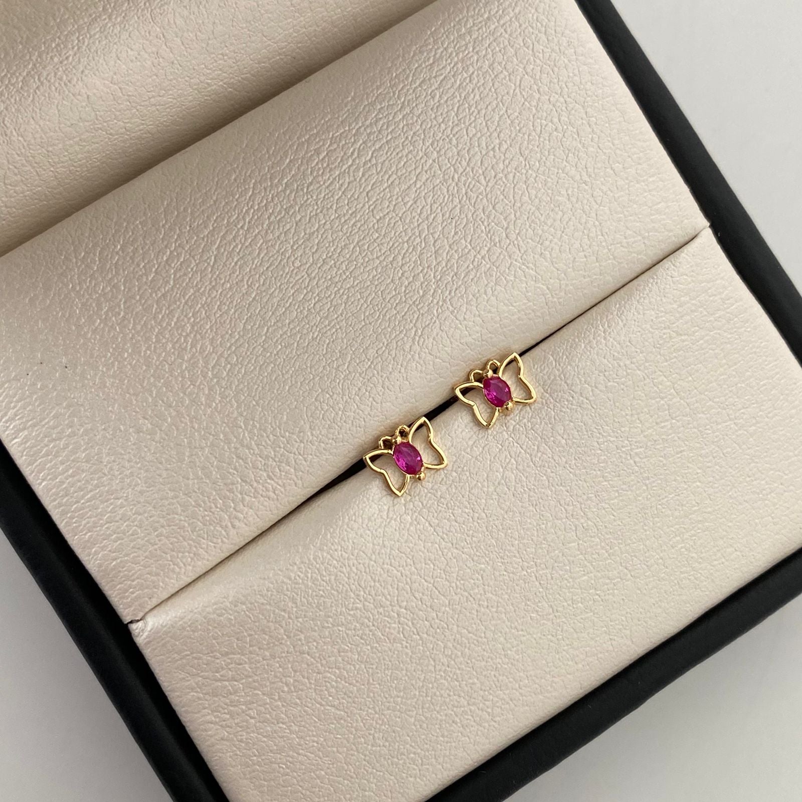 Topos Mariposa circon fucsia Oro amarillo 18k 0,7 Gr / 6,5 mm
