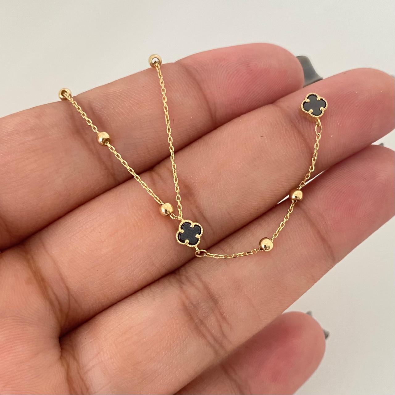 Cadena It balines lisos trebol mini fondo negro Oro amarillo 18k +4 / 2,75 Gr / 2,5 mm / 45 Cm