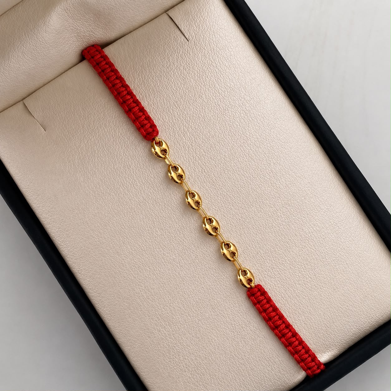 Pulsera tejida Eslabones Hilo Rojo Oro amarillo 18k 0,5 Gr